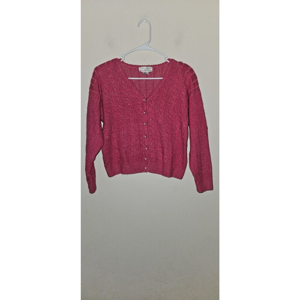 Vintage Rebecca Lynn Sweater Cardigan Pearl Button Silk Angora Wool Blend Pink M